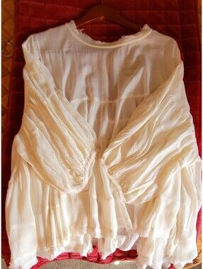 KyeMi Ivory Long Boho Blouse with Sheer Puff Sleeves S